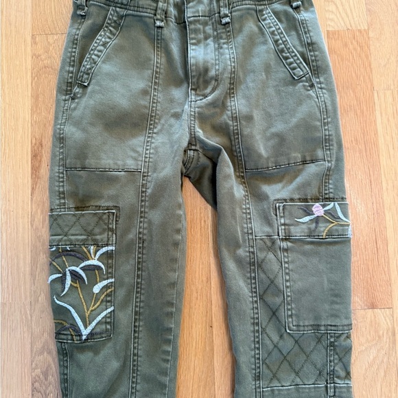 Anthropologie Austen Embroidered Utility Pants in olive green 25 floral design - Picture 7 of 10